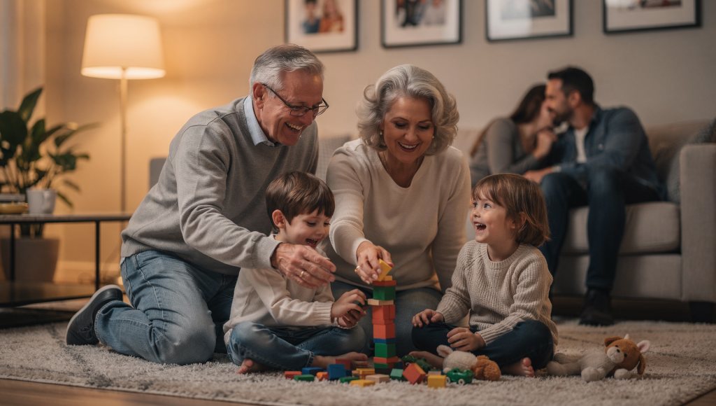 Cross-cultural family visit where parents hold respectful boundaries with in laws.