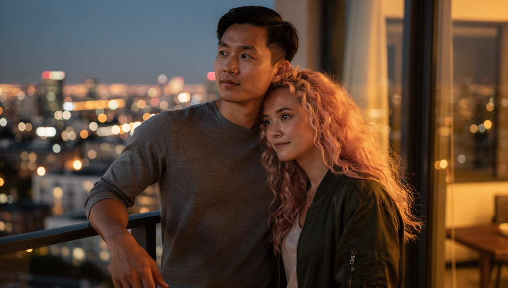 A cross-cultural Christian couple finding peace together after practicing peaceful boundaries with family.