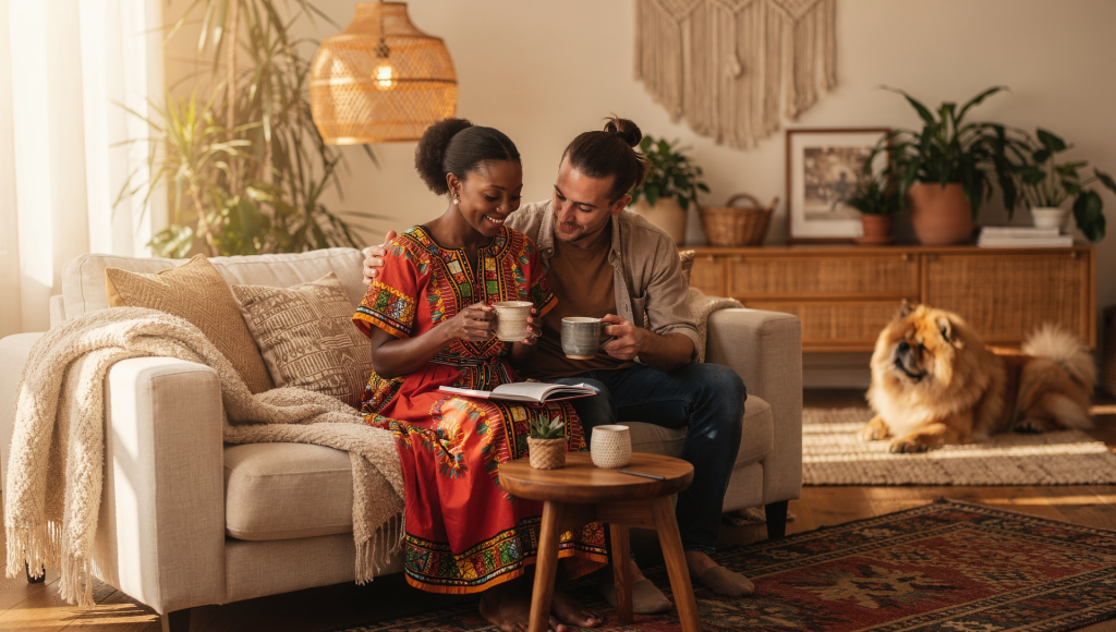 Cross cultural Christian couple discussing their shared plan for responding to money requests from family.