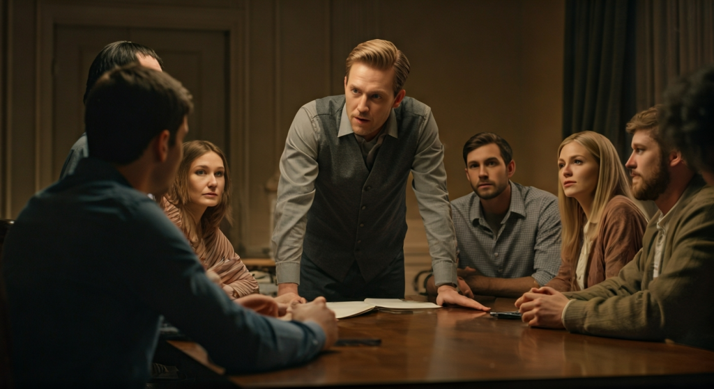 Husband calmly setting a boundary when family criticizes your spouse during a family gathering.