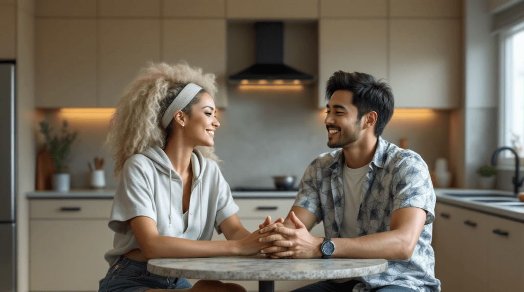 Cross-cultural Christian couple praying together for marriage unity and in-law boundaries