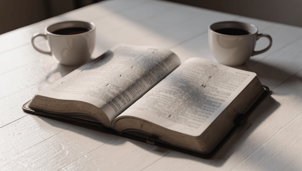 Bible and coffee representing faith-based marriage guidance for cross-cultural Christian couples
