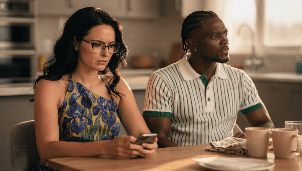 Cross-cultural Christian couple dealing with family pressure and marriage tension
