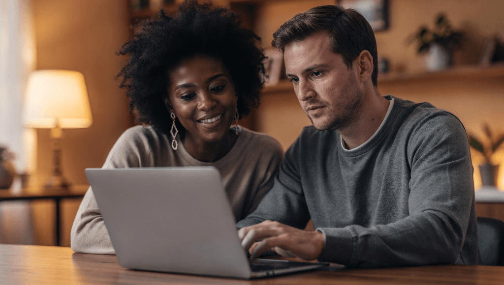 Cross-cultural couple taking the United Front Audit for marriage clarity and next steps